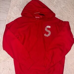Supreme x Swarovski Red Hoodie with Glittering Silver 'S'